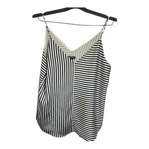 Express Womens Medium Black White Striped V Neck Cami Tank Top Adjustable Straps